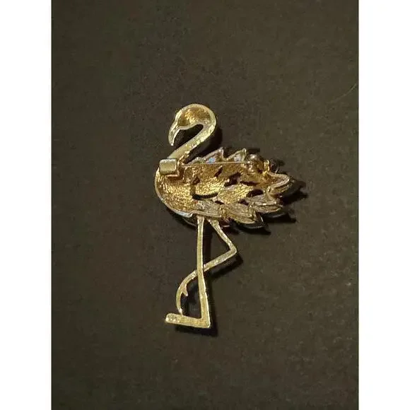 Vintage Flamingo Brooch with Colorful Crystals - Picture 3 of 3